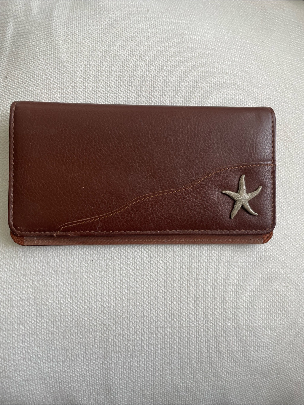 Brown Leather WalletCard Holder With Starfish Accent
